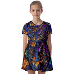 The Game Monster Stained Glass Kids  Short Sleeve Pinafore Style Dress by Cowasu