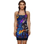 The Game Monster Stained Glass Sleeveless Wide Square Neckline Ruched Bodycon Dress