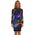 The Game Monster Stained Glass Long Sleeve Shirt Collar Bodycon Dress