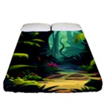 Rainforest Jungle Cartoon Animation Background Fitted Sheet (Queen Size)