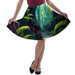 Rainforest Jungle Cartoon Animation Background A-line Skater Skirt