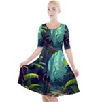 Rainforest Jungle Cartoon Animation Background Quarter Sleeve A-Line Dress