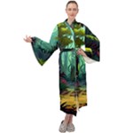 Rainforest Jungle Cartoon Animation Background Maxi Velvet Kimono