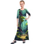 Rainforest Jungle Cartoon Animation Background Kids  Quarter Sleeve Maxi Dress