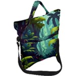 Rainforest Jungle Cartoon Animation Background Fold Over Handle Tote Bag