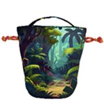 Rainforest Jungle Cartoon Animation Background Drawstring Bucket Bag
