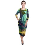 Rainforest Jungle Cartoon Animation Background Quarter Sleeve Midi Velour Bodycon Dress