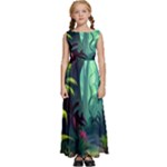 Rainforest Jungle Cartoon Animation Background Kids  Satin Sleeveless Maxi Dress