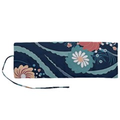 Waves Flowers Pattern Water Floral Minimalist Roll Up Canvas Pencil Holder (m) by Ndabl3x