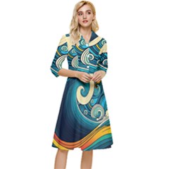 Waves Wave Ocean Sea Abstract Whimsical Abstract Art Classy Knee Length Dress