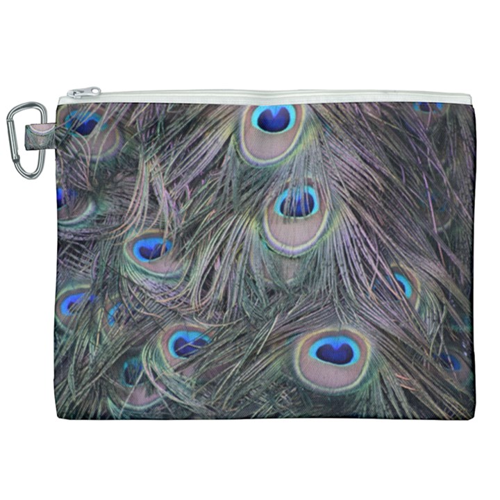 Peacock Feathers Peacock Bird Feathers Canvas Cosmetic Bag (XXL)