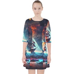Tree Planet Moon Quarter Sleeve Pocket Dress by Ndabl3x