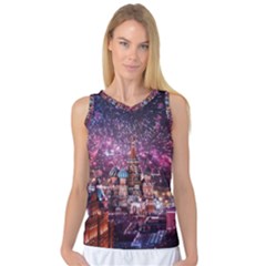 Moscow Kremlin Saint Basils Cathedral Architecture  Building Cityscape Night Fireworks Women s Basketball Tank Top by Cowasu