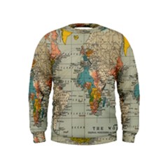 Vintage World Map Kids  Sweatshirt by Cowasu