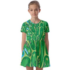 Golf Course Par Golf Course Green Kids  Short Sleeve Pinafore Style Dress by Cowasu