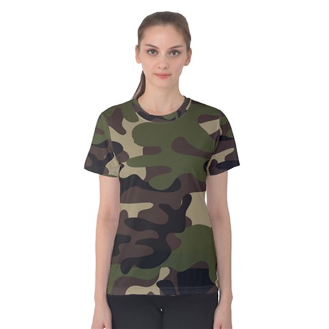 Texture Military Camouflage Repeats Seamless Army Green Hunting Women s Cotton Tee by Cowasu