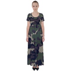 Texture Military Camouflage Repeats Seamless Army Green Hunting High Waist Short Sleeve Maxi Dress by Cowasu