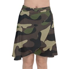 Texture Military Camouflage Repeats Seamless Army Green Hunting Chiffon Wrap Front Skirt by Cowasu