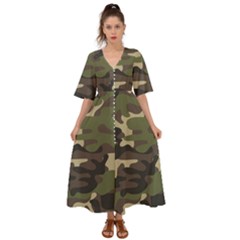 Texture Military Camouflage Repeats Seamless Army Green Hunting Kimono Sleeve Boho Dress by Cowasu