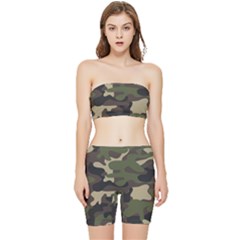 Texture Military Camouflage Repeats Seamless Army Green Hunting Stretch Shorts And Tube Top Set by Cowasu