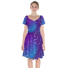 Realistic Night Sky With Constellations Short Sleeve Bardot Dress by Cowasu