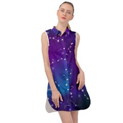 Realistic Night Sky With Constellations Sleeveless Shirt Dress by Cowasu