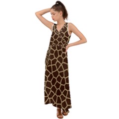 Giraffe Animal Print Skin Fur V-neck Chiffon Maxi Dress by Amaryn4rt