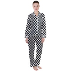 Black And White Checkerboard Background Board Checker Women s Long Sleeve Satin Pajamas Set	 by Amaryn4rt