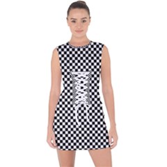 Black And White Checkerboard Background Board Checker Lace Up Front Bodycon Dress by Amaryn4rt
