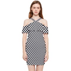 Black And White Checkerboard Background Board Checker Shoulder Frill Bodycon Summer Dress by Amaryn4rt