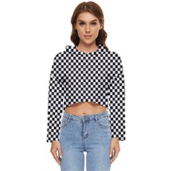 Black And White Checkerboard Background Board Checker Women s Lightweight Cropped Hoodie by Amaryn4rt