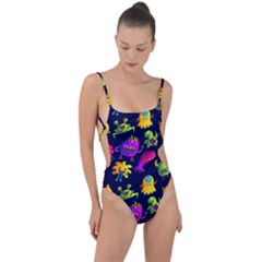 Space Patterns Tie Strap One Piece Swimsuit by Amaryn4rt