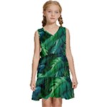 Tropical Green Leaves Background Kids  Sleeveless Tiered Mini Dress