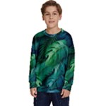 Tropical Green Leaves Background Kids  Long Sleeve Jersey