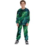Tropical Green Leaves Background Kids  Sweatshirt set