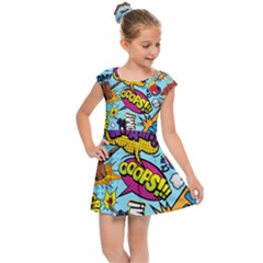 Comic Elements Colorful Seamless Pattern Kids  Cap Sleeve Dress by Amaryn4rt