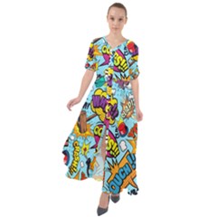 Comic Elements Colorful Seamless Pattern Waist Tie Boho Maxi Dress by Amaryn4rt