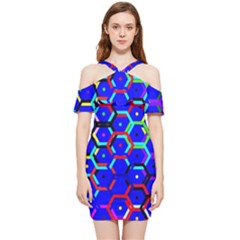 Blue Bee Hive Pattern Shoulder Frill Bodycon Summer Dress by Amaryn4rt