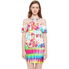 Pattern Decorated Schoolbus Tie Dye Shoulder Frill Bodycon Summer Dress by Amaryn4rt