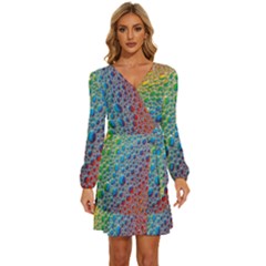 Bubbles Rainbow Colourful Colors Long Sleeve Waist Tie Ruffle Velvet Dress by Amaryn4rt