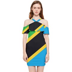 Flag Of Tanzania Shoulder Frill Bodycon Summer Dress by Amaryn4rt