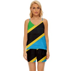Flag Of Tanzania V-neck Satin Pajamas Set