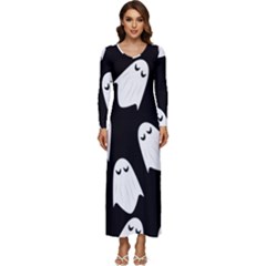 Ghost Halloween Pattern Long Sleeve Longline Maxi Dress by Amaryn4rt