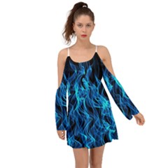 Digitally Created Blue Flames Of Fire Boho Dress by Simbadda