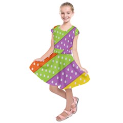Colorful Easter Ribbon Background Kids  Short Sleeve Dress by Simbadda