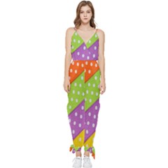 Colorful Easter Ribbon Background Sleeveless Tie Ankle Chiffon Jumpsuit by Simbadda
