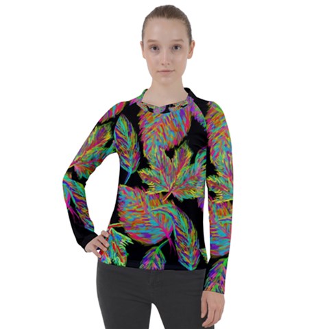 Autumn Pattern Dried Leaves Women s Pique Long Sleeve Tee by Simbadda
