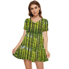 Green Forest Jungle Trees Nature Sunny Tiered Short Sleeve Babydoll Dress by Ravend