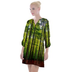 Green Forest Jungle Trees Nature Sunny Open Neck Shift Dress by Ravend