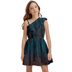 Dark Forest Nature Kids  One Shoulder Party Dress by Ravend